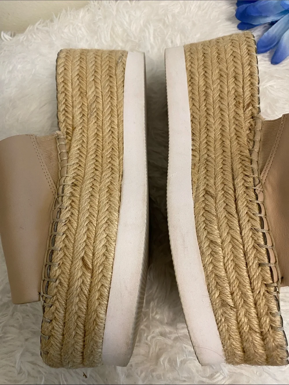Charles David Nude Leather Espadrille Slide Wedges